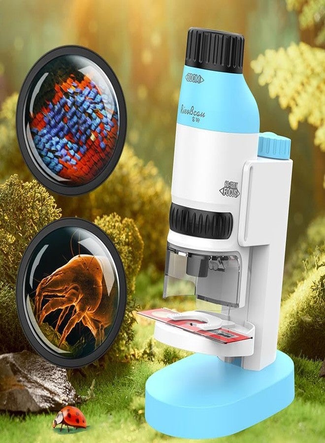 Tobo مجهر جيب محمول للأطفال من توبو مع تكبير قابل للتعديل من 60 إلى 120 مرة، معدات تجريبية علمية محمولة باليد (أزرق سماوي وأبيض) - Image 4